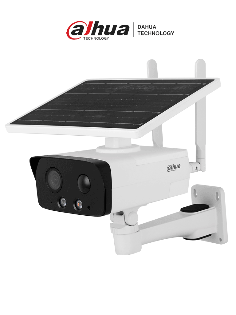 [DHT0030096] DAHUA DH-IPC-HFW2431DG-4G-SP-LA-B Cámara IP bullet 4G con panel solar y batería, resolución 4MP. Disuasión activa, IR hasta 50 m, luz cálida 30 m. Incluye ranura para Micro SD, audio bidireccional, Starlight, H.265, IP67. #IASMD #LoNuevo #XCDAHUA