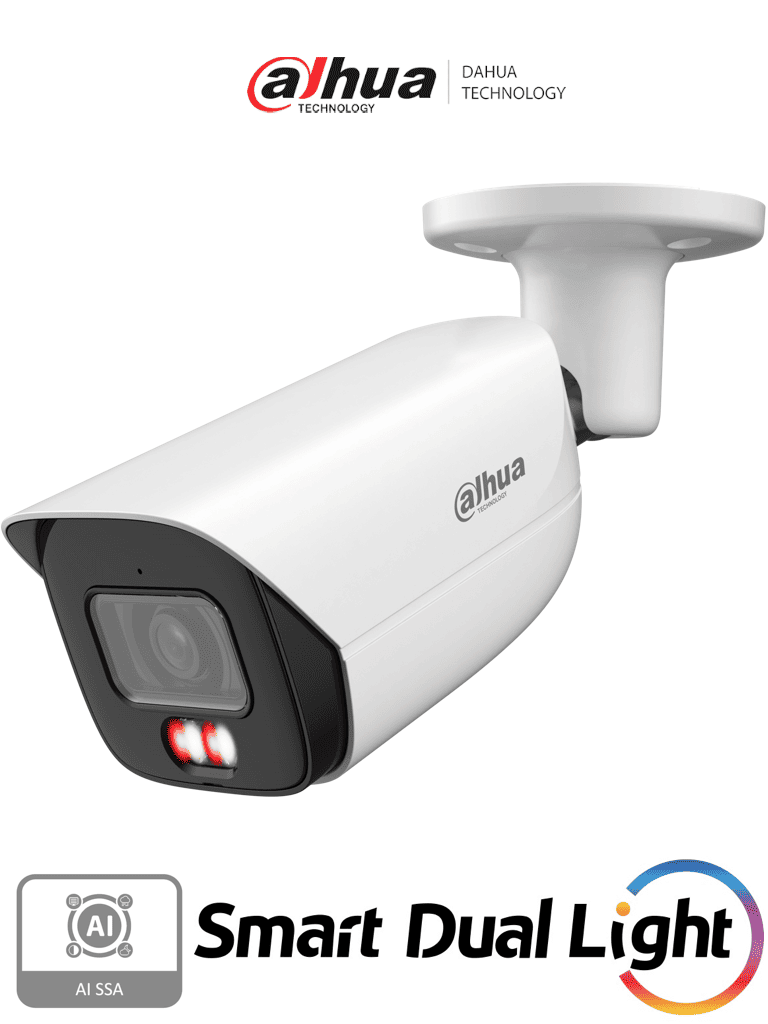 [DHT0030198] DAHUA DH-IPC-HFW3249E-S-IL - Cámara IP Bullet de 2 MP/ WizSense/Iluminador dual/ Lente de 2.8 mm/ 107° de Apertura/ Micrófono integrado/ IR de 50 m / SMD 4.0 / AI SSA / Quick Pick/ Ranura MicroSD/ WDR Real de 120 dB / PoE / IP67 /