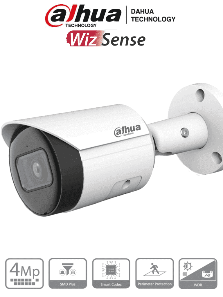 [DHT0030109] DAHUA IPC-HFW2441S-S - Camara IP Bullet de 4 Megapixeles/ WizSense/ Lente de 2.8mm/ 95 Grados de Apertura/ IR de 30 Metros/ SMD Plus/ Microfono Integrado/ WDR Real de 120 dB/ Ranura MicroSD/ IP67/ PoE/