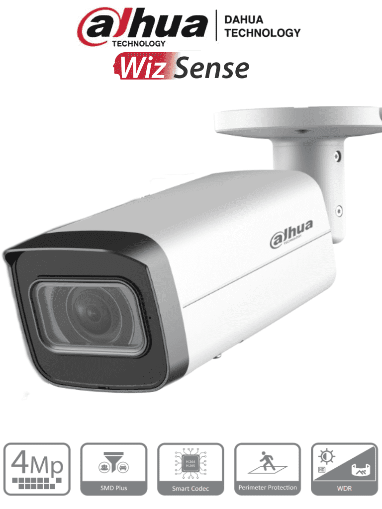 [DHT0030111] DAHUA IPC-HFW2441T-ZS - Camara IP Bullet de 4 Megapixeles/ Lente Motorizado de 2.7 a 13.5 mm/ WizSense/ IR de 60 Metros/ SMD Plus/ Protección Perimetral/ Ranura para MicroSD/ IP67/ Ik10/ #D50 #IMD