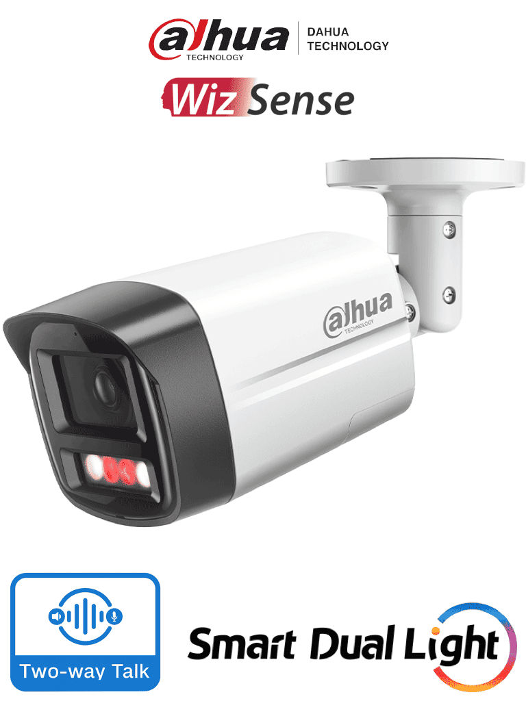 [DHT0030187] DAHUA IPC-HFW2549TL-S-PV -Cámara IP Bullet d 5 Megapixeles con Iluminador Dual y Disuasión Activa/ Sirena y Estrobo/ Lente de 2.8 mm/ 111 Grados de Apertura/ WizSense/ 30 Metros de IR y Luz Visible/ WDR Real/PoE/Audio Bidireccional/Ranura MicroSD#OIP #IPN