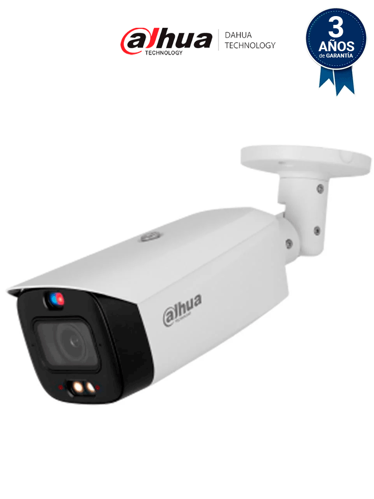 [DHT0030170] DAHUA IPC-HFW3449T1-AS-PV-V2 Cámara IP Bullet 4MP ofrece TiOC, WizSense, AcuPick, Iluminador Dual, Disuasión Activa, Lente 3.6mm, asi como sirena y estrobo azul y rojo, SMD 4.0 y protección IP67. Con ranura micro SD.