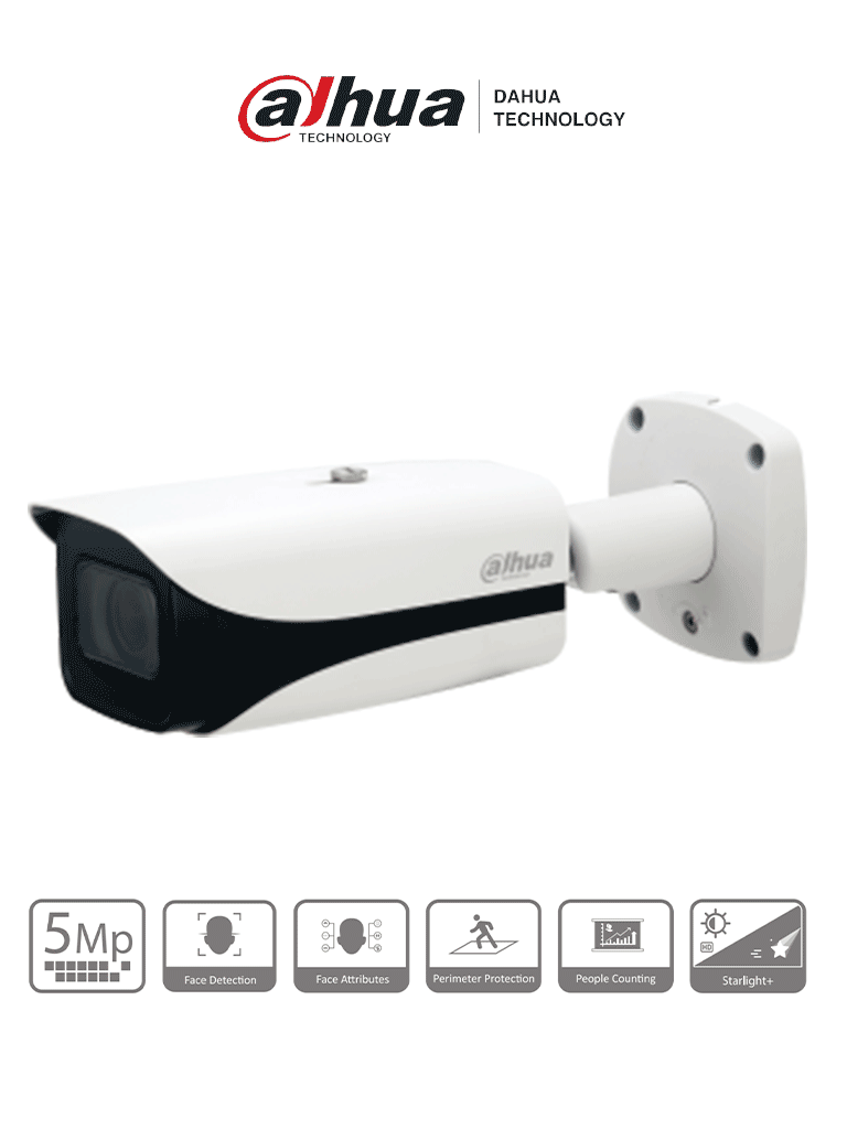 [DHT0030060] DAHUA IPC-HFW5541EN-ZE - Cámara IP Bullet de 5MP, lente motorizado 2.7-13.5mm (100°-28°), IR 50m, IA WizMind, Detección Facial, Protección Perimetral, Conteo de Personas, Starlight, ePoE, WDR, H.265+, IP67, IK10, entradas/salidas de alarma y audio.