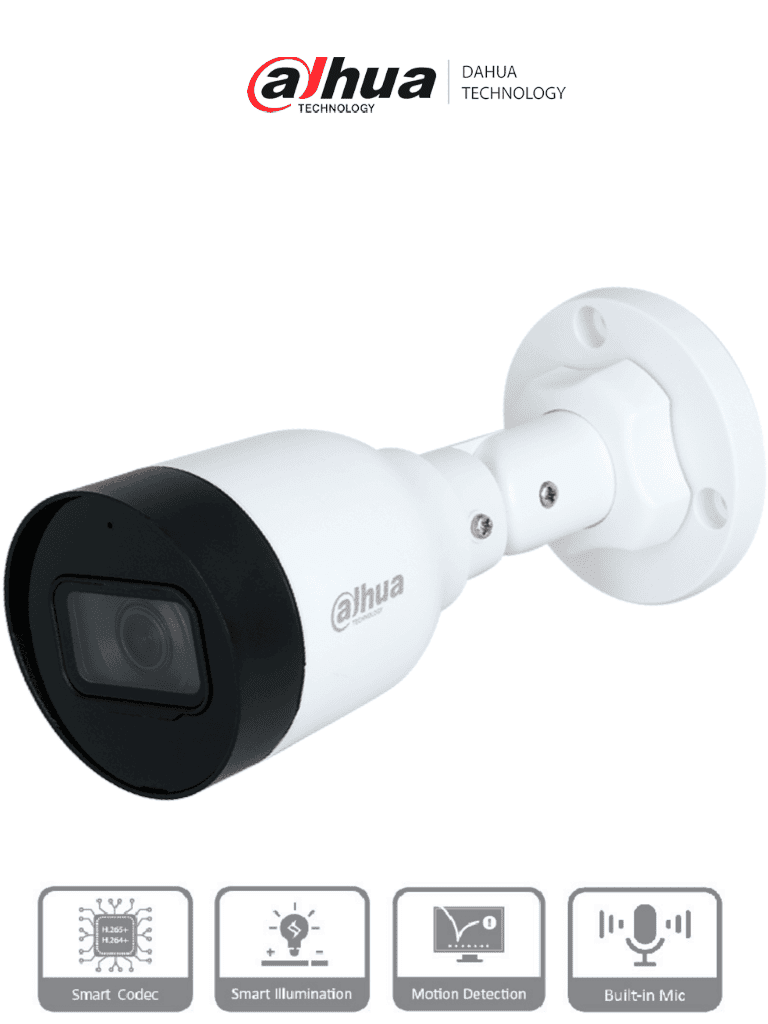 [DHT0030219] Dahua IPC-HFW1230S1-A-S6 - Cámara IP Bullet de 2MP, lente de 2.8mm, ángulo de visión de 102 grados, micrófono integrado, compresión H.265+, IR de 30m, protección IP67, PoE, DWDR / #LoNuevo