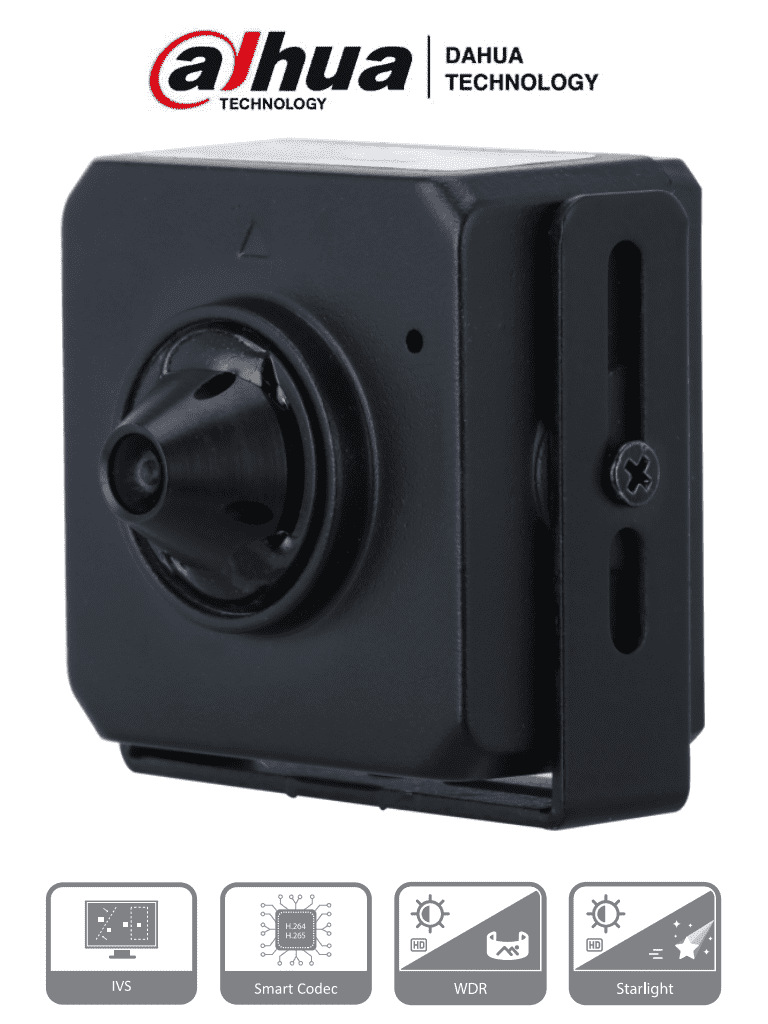 [DHT0110009] DAHUA IPC-HUM4231S-L4 - Camara IP Pinhole de 2 Megapixeles/ Lente de 2.8mm/ 96 Grados de Apertura/ Microfono Integrado/ H.265/ 1 E&S de Audio/ WDR Real de 120 dB/ Videoanaliticos con IVS/