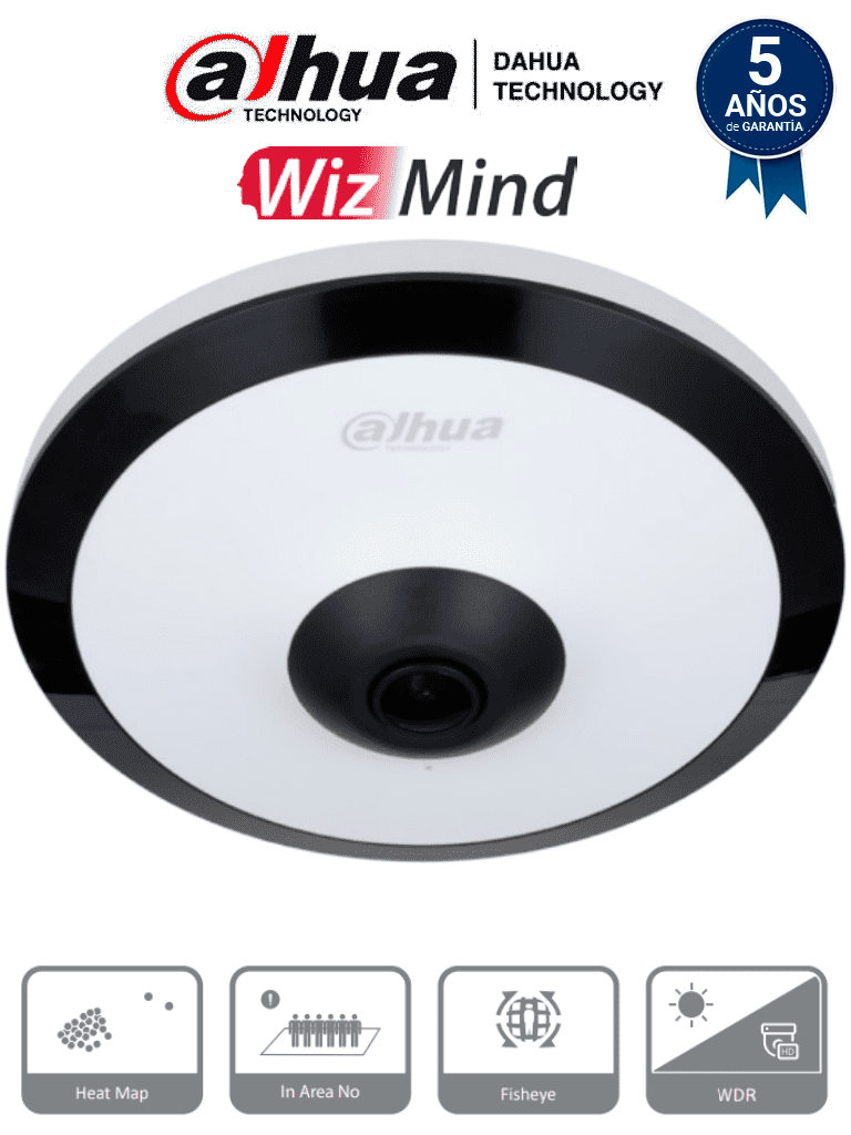 [DHT0080002] DAHUA IPC-EW5541N-AS - Cámara IP FishEye de 5 MP/WinzMind/ IR de 10 Mts/H.265+/ PoE/ WDR Real/ Micrófono Integrado/ Heat Map/ Detección Inteligente/ Ranura para MicroSD/E&S de Alarma/E&S de Audio/ 3D DNR, HLC, BLC/Interior #MDIP #IMD #FAB #DA5 #MCI2 #IPMC