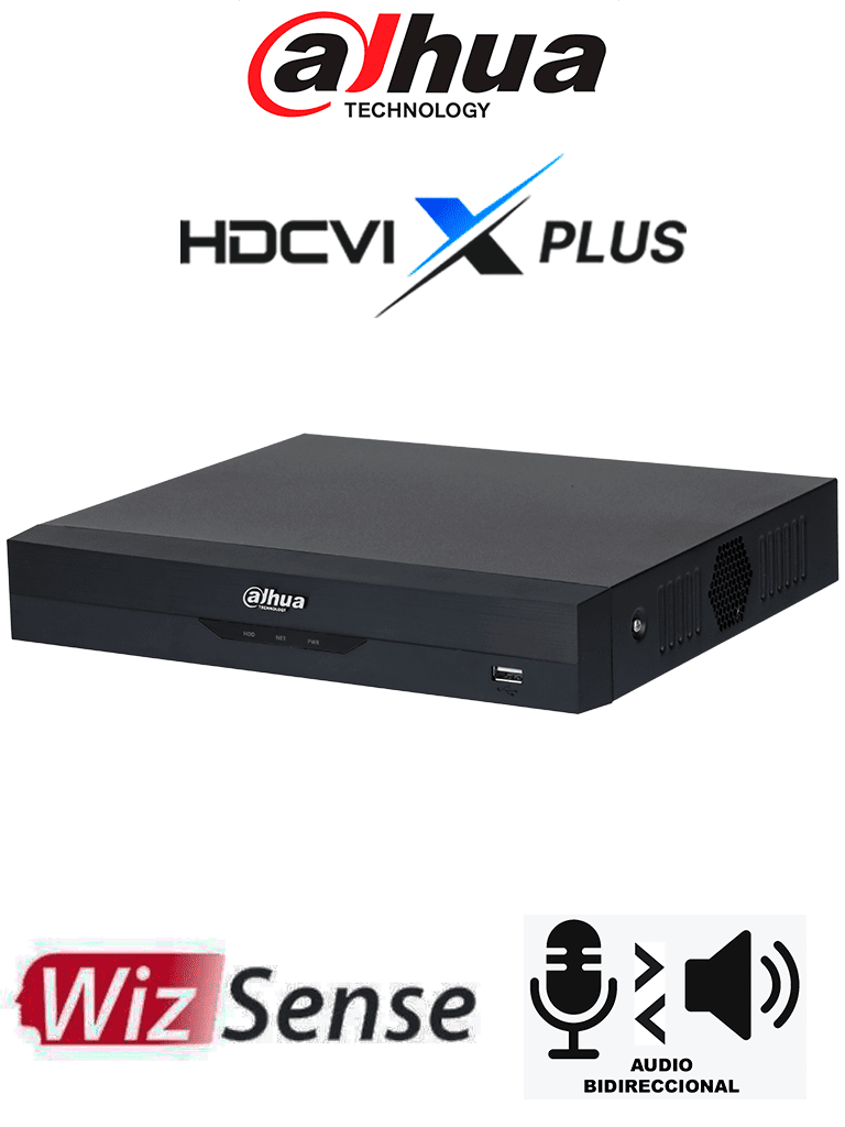 DAHUA DH-XVR5104HS-I3/T - DVR de 5MP Lite con WizSense/ HDCVI X PLUS/ Soporta 4 canales + 2 IP o hasta 6 canales IP/ Audio Bidireccional en los 4 Canales/ Reconocimiento facial y protección perimetral en 1 canal/ incluye SDM Plus, codificación H.265+