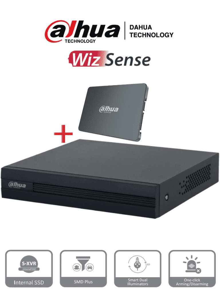 [DHT0350033] DAHUA XVR1B04-I-SSD - DVR de 4 canales 1080p Lite/ Con disco SSD de 512GB Especial para Videovigilancia/ S-XVR Series/ WizSense/ H.265+/ 4 canales con SMD Plus/ Búsqueda inteligente (Humanos y vehículos)/ #S-XVR #DVM #MCI2 #DMD