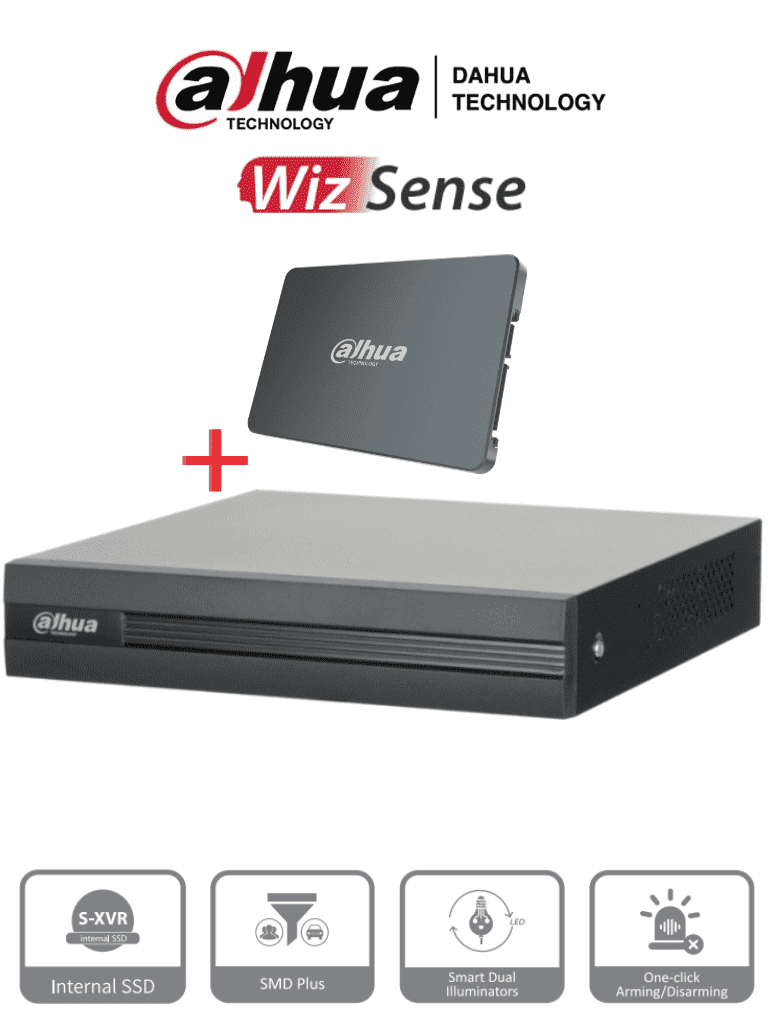 DAHUA XVR1B04H-I-SSD - DVR de 4 Canales 5 Megapixeles Lite/ Con Disco SSD de 512GB Especial para Videovigilancia/ S-XVR Series/ WizSense/ H.265+/ 4 Canales con SMD Plus/ Busqueda Inteligente (Humanos y Vehiculos)/ #S-XVR