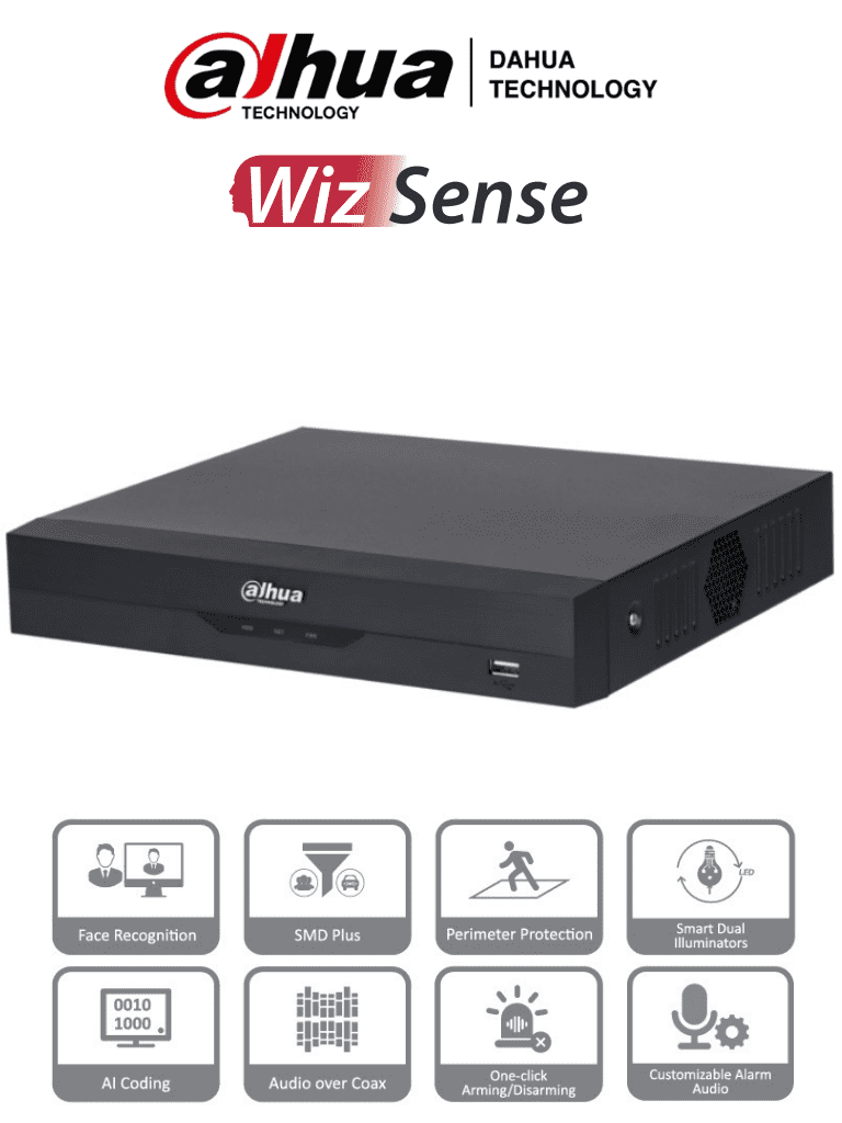 [DHT0350012] DAHUA XVR5104HS-I3 - DVR de 5MP Lite con WizSense. Soporta 4 canales + 2 IP o hasta 6 canales IP. Reconocimiento facial y protección perimetral en 1 canal, incluye SDM Plus, codificación H.265+, y funciones para IoT & POS/ 1 puerto SATA/ #5MP