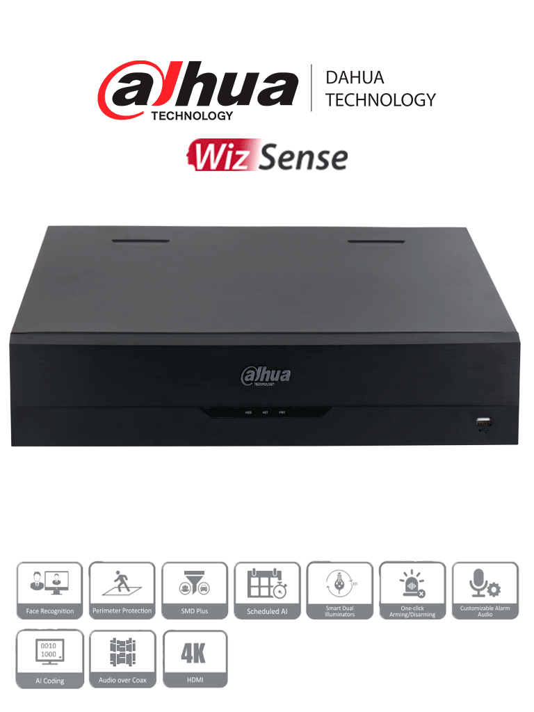 DAHUA DH-XVR5432L-4KL-I3 - DVR de 32 Canales 4k/ WizSense/ H.265+/ Hasta 32 Canales IP/ 6 Canales de Reconocimiento Facial/ Codificación IA/ 4 Bahías para Discos Duros/ IoT&POS/ #ProHDCVI