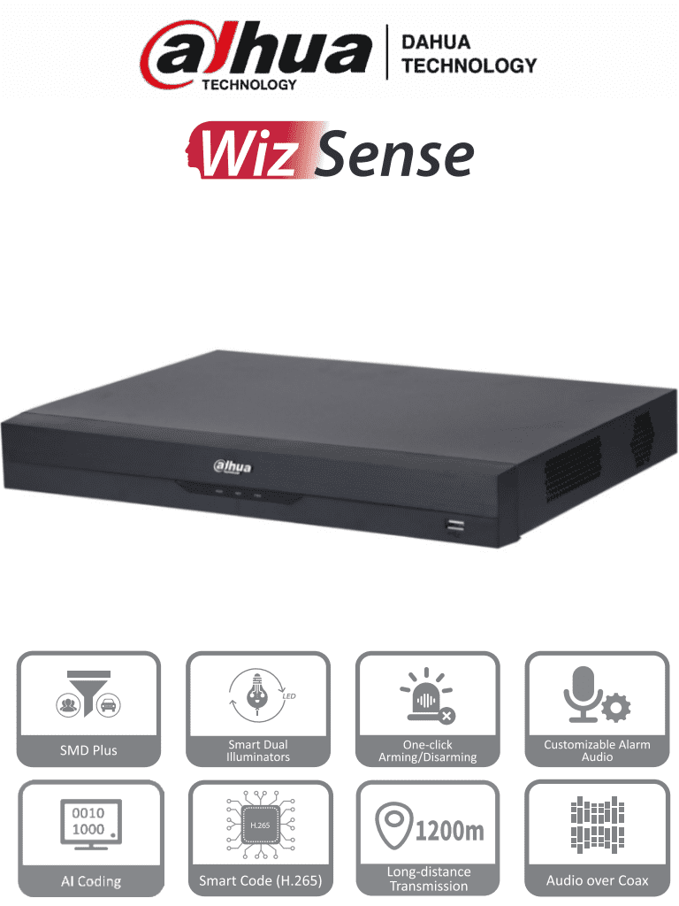 [DHT0370037] DAHUA XVR4232AN-I - DVR de 32 Canales de 1080p Lite/ WizSense/ H.265+/ Codificación IA/ 2 Bahías de Discos Duros/ 16 Canales con SMD Plus/ Busqueda Inteligente (Humanos y Vehiculos)/ Salidas de Video, HDMI & VGA