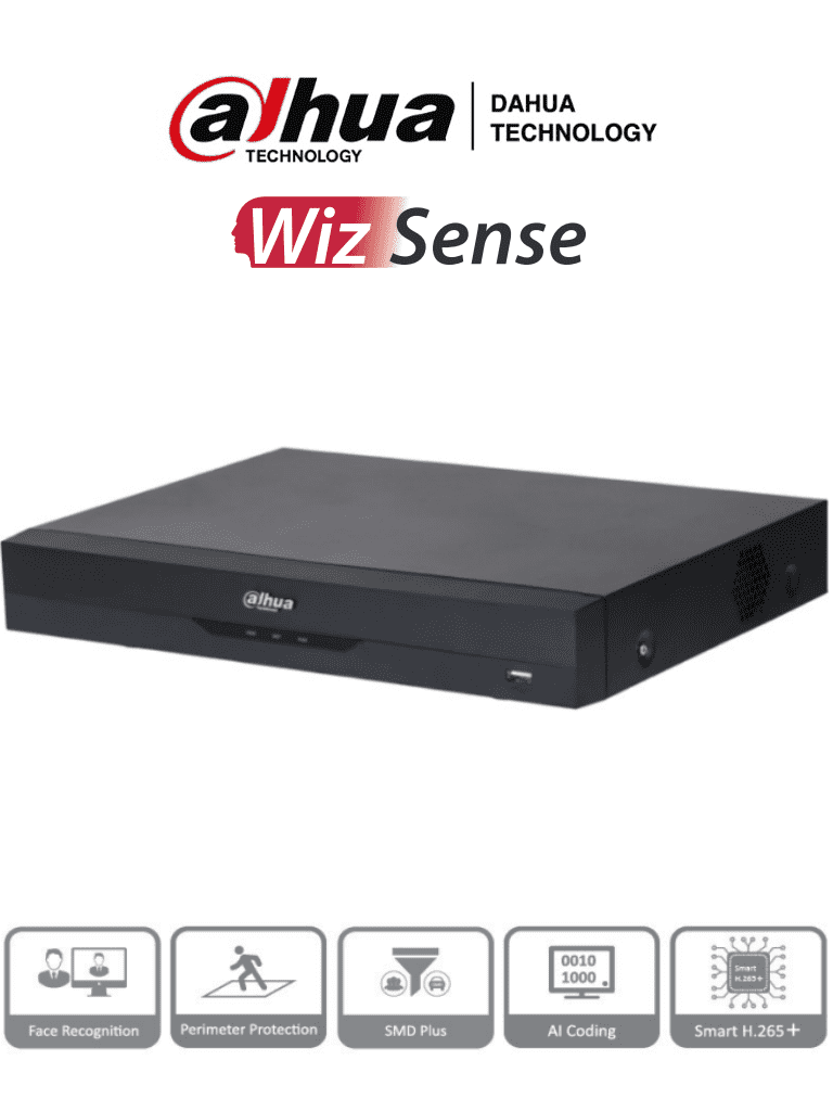 [DHT0370031] DAHUA XVR5116HE-I3 - DVR de 16 canales 5 MP Lite con WizSense y IA, compresión H.265+, soporta 16 canales y hasta 24 canales IP. Incluye 2 canales de reconocimiento facial, 16 entradas de audio, 16&3 E&S de alarma, SMD Plus y funciones IoT&POS.