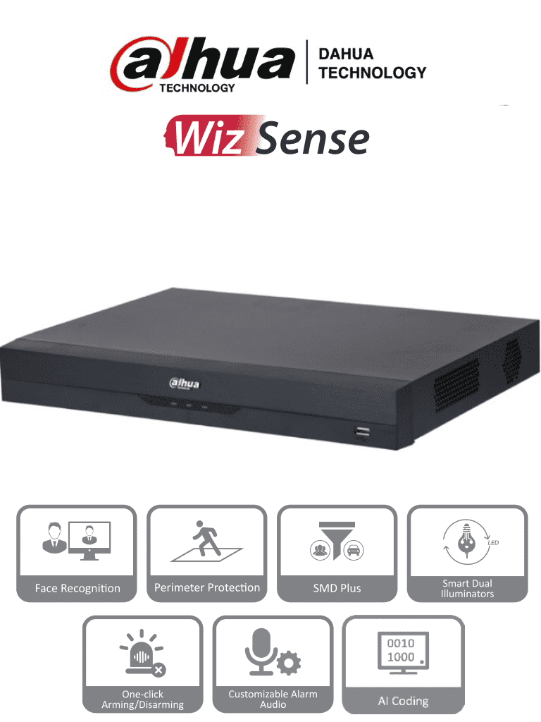 [DHT0370039] DAHUA XVR5216AN-I3 - DVR de 16 Canales de 5 Megapíxeles Lite/ WizSense/ H.265+/ 2 Bahías de Discos Duros/ 16 Canales + 8 Canales IP/ Hasta 24 Ch IP/ 2 Canales de Reconocimiento Facial/ Codificación IA/ SMD Plus/ Proteccion Perimetral/ #DVM #MCI2
