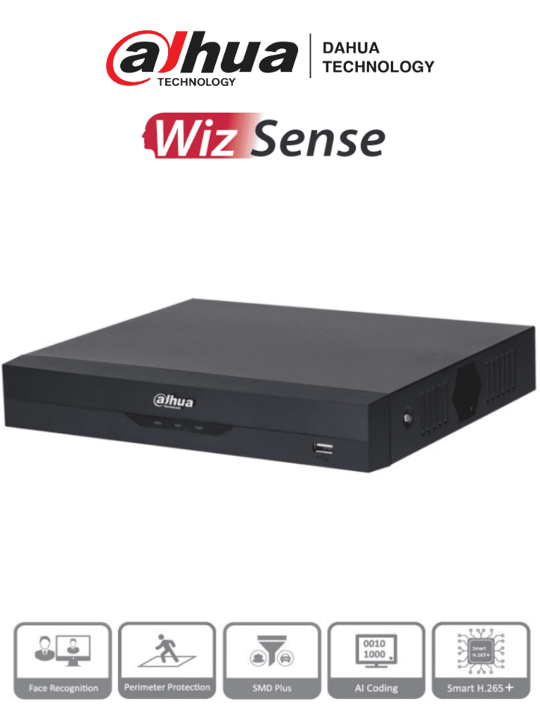 [DHT0360012] DAHUA XVR5108HS-4KL-I3 - DVR 4K WizSense de 8 canales + 8 IP o hasta 16 IP. Incluye SMD Plus, Protección Perimetral y reconocimiento facial, codificación con IA, H.265+, y soporta CVI, AHD, TVI, CVBS e IP. Compatibilidad con IoT y POS #4K