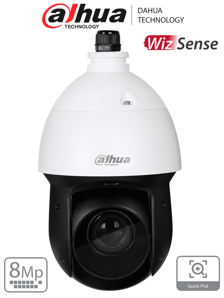 DAHUA SD49825GB-HNR - Cámara IP PTZ de 8 MP / WizSense/ 25x de Zoom óptico/ IR de 100 m/ H.265+/ WDR Real de 120 dB/ Protección perimetral/ Detección de rostros / SMD 4.0/ Ranura para MicroSD/ IP66/ E&S de Alarma y Audio/ #HL