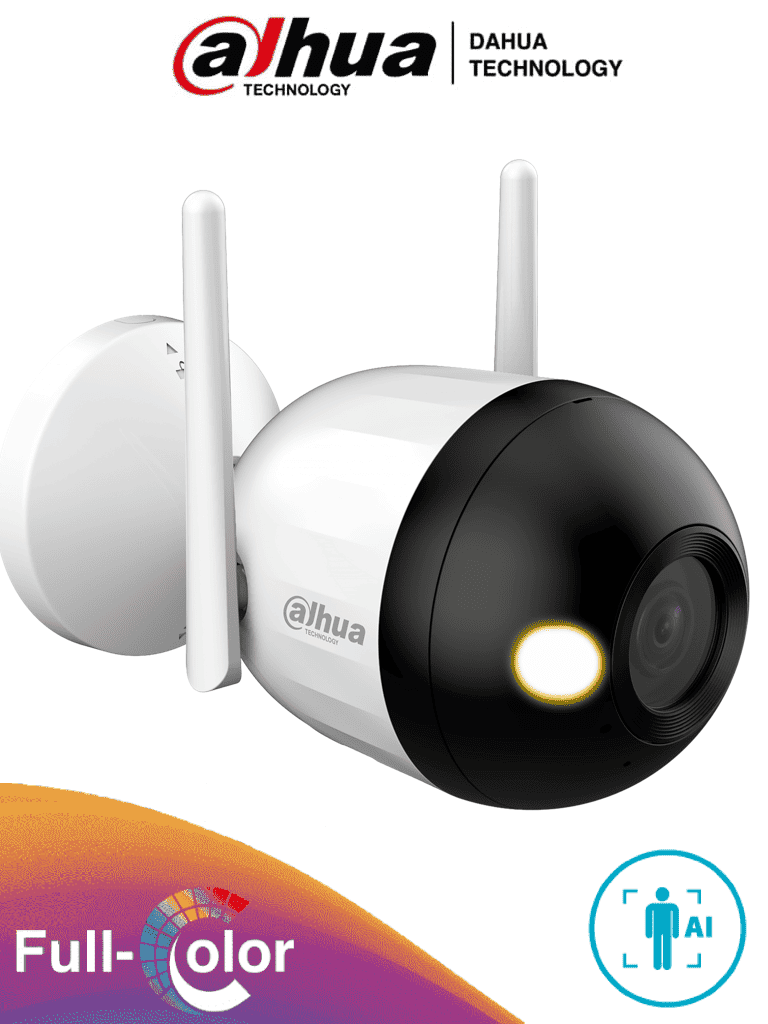 DAHUA F2C-LED - Cámara IP Bullet Wifi de 2 Megapíxeles/ Full Color/ Microfono Integrado/ 30 Mts de Luz Visible/ Ranura para MicroSD/ Lente 2.8mm/ IA con Detección de Humanos/ IP67/#WifiDahua #IMD#DHWifi #MCI2 #WDA #IPMC