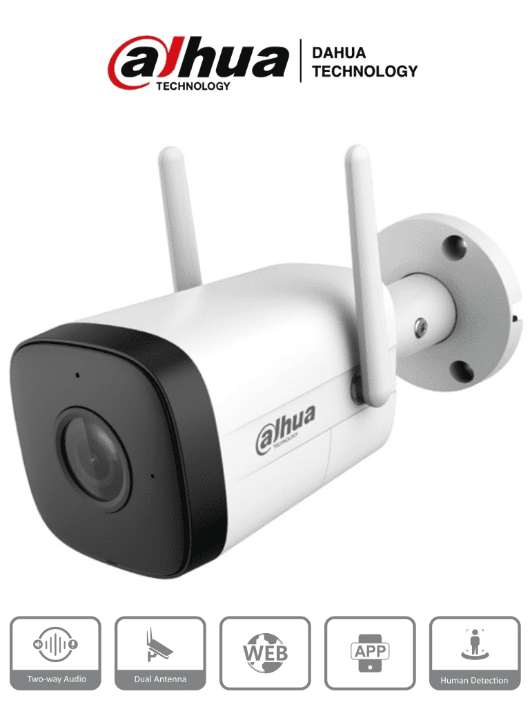 DAHUA IPC-HFW1230DT-STW - Cámara IP Bullet Wifi de 2 Megapixeles/ Lente de 2.8 mm/ 100 Grados de Apertura/ IR de 30 Metros/ H.265/ Microfono y Altavoz Integrados/ Ranura MicroSD/ IP67/ Detección de Movimiento #KitDahua #MDIP #IMD #MCI2 #WDA #IPMC #SED