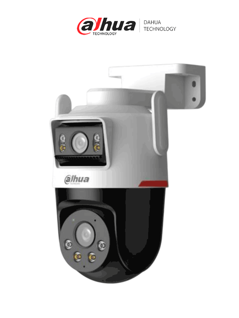 Dahua DH-IPC-PTS2349B3-SW-E2-PV- Cámara IP PT Wifi Dual de 6 MP, 2 Lentes de 3 MP (Fijo y PT), WizColor/ Detección inteligente de doble canal/Luz cálida de 40m, Microfono y Altavoz Integrados/IA/Autotracking/Disuación activa/ Ranura MicroSD/ IP66/#LoNuevo
