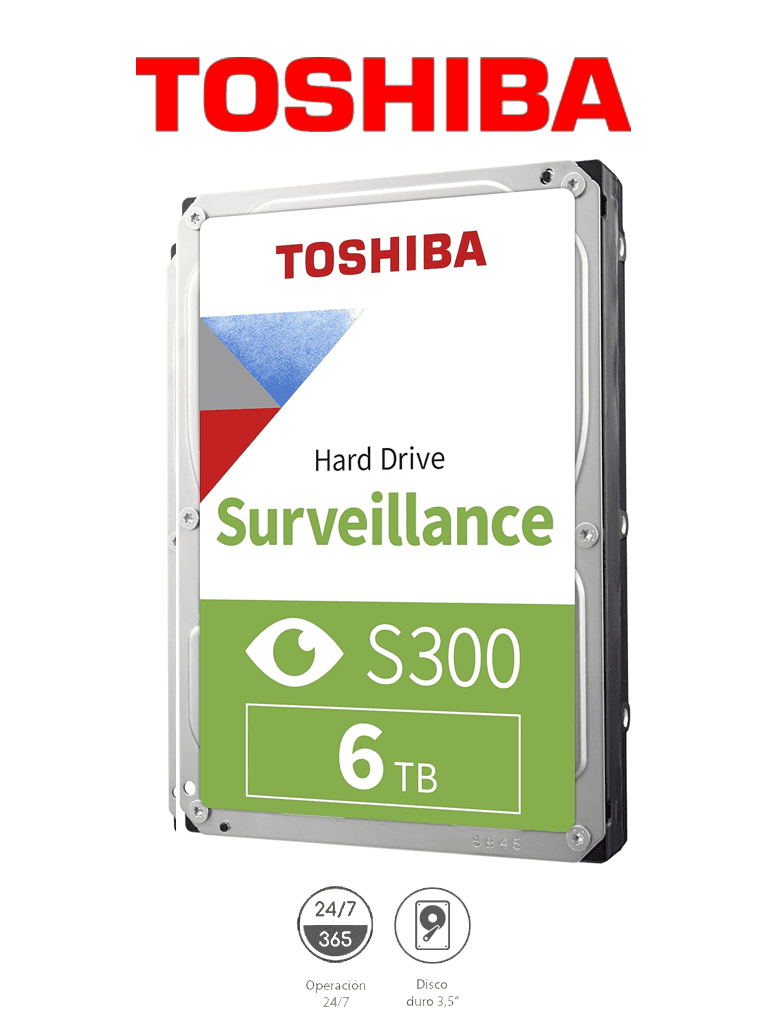 [TSB1490006] TOSHIBA HDWT860UZSVA - Disco Duro de 6 TB, Serie S300 especial para videovigilancia, ideal para trabajo 24/7, interfaz SATA 3.5", 5400 rpm, 128 MB, hasta 64 cámaras#MARTOS
