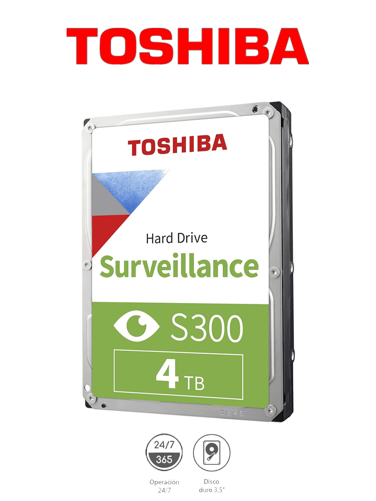 [TSB1490005] TOSHIBA HDWT840UZSVA - Disco Duro de 4 TB, Serie S300 especial para videovigilancia, ideal para trabajo 24/7, interfaz SATA 3.5", 5400 rpm, 128 MB, hasta 64 cámaras#MARTOS