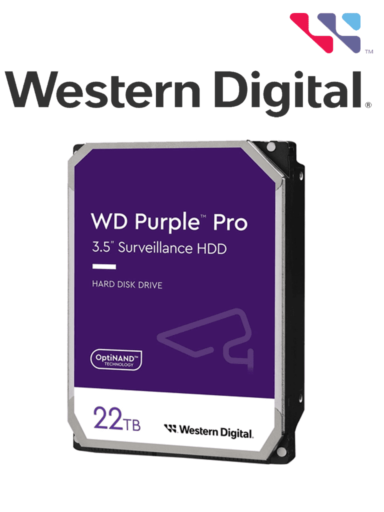 [WDC1490028] WESTERN DIGITAL WD221PURP - Disco Duro de 22 TB / Purple PRO / Videovigilancia / Sata 6 Gb/s / Caché de 512MB / 3.5"