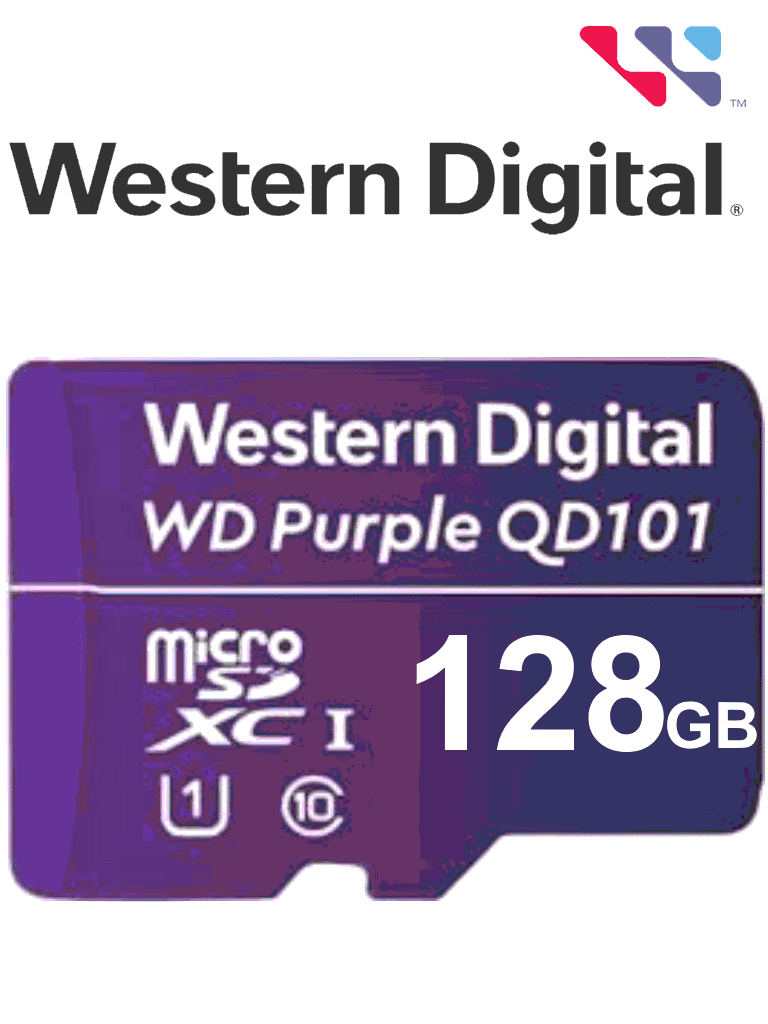 [WDC1510002] WESTERN WDD128G1P0C- Memoria de 128GB Micro SDXC/ Linea Purple/ Clase 10 U1/ Lectura 50MB/ Escritura 40MB/ Especializada para Videovigilancia #VIVA