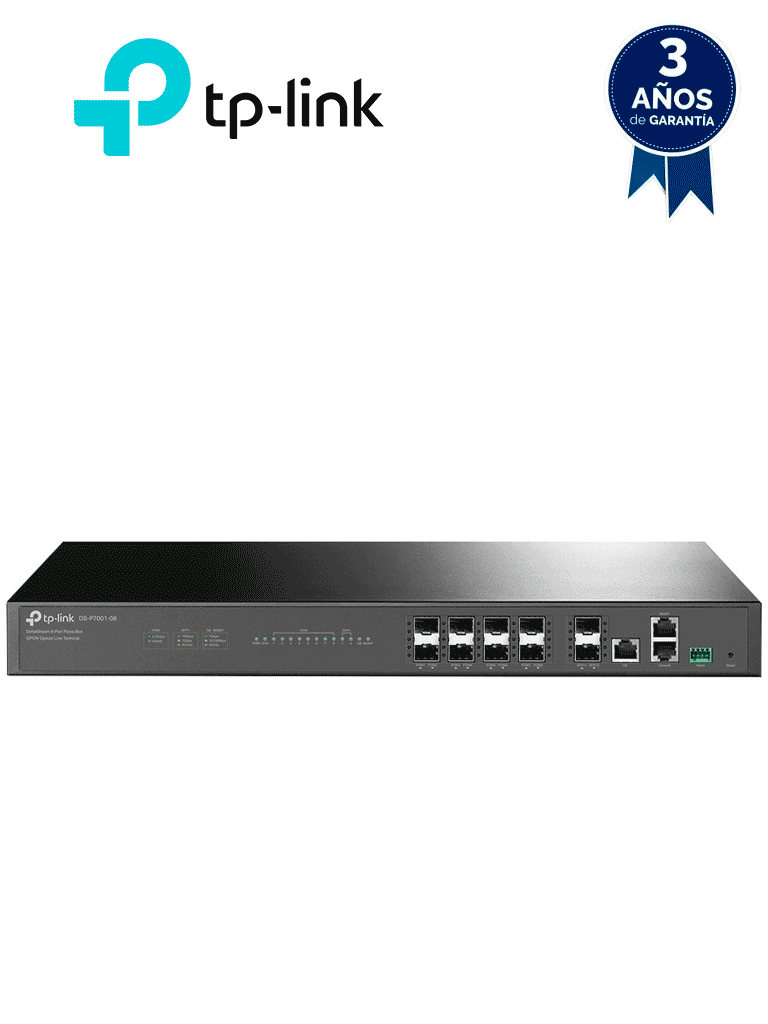 [TPL3680002] TP-LINK DS-P7001-08 - DeltaStream - OLT de 8 puertos GPON con capacidad de conexión de hasta 1,024 ONUs, 1 puerto Gigabit RJ45 Uplink, 2 puertos SFP+ Uplink y fuentes redundantes AC-AC incluidas. Administración desde la nube (DPMS).