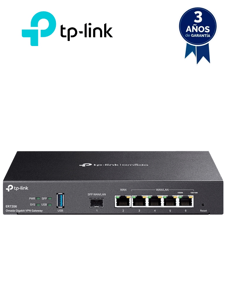 [TPL3660021] TP-LINK ER7206- Router Omada VPN SDN Multi-WAN Gigabit con 1 puerto WAN SFP y 1 puerto WAN RJ45 Gigabit, 2 LAN RJ45 Gigabit y 2 configurables LAN/WAN. Hasta 150,000 sesiones concurrentes y administración centralizada Omada.