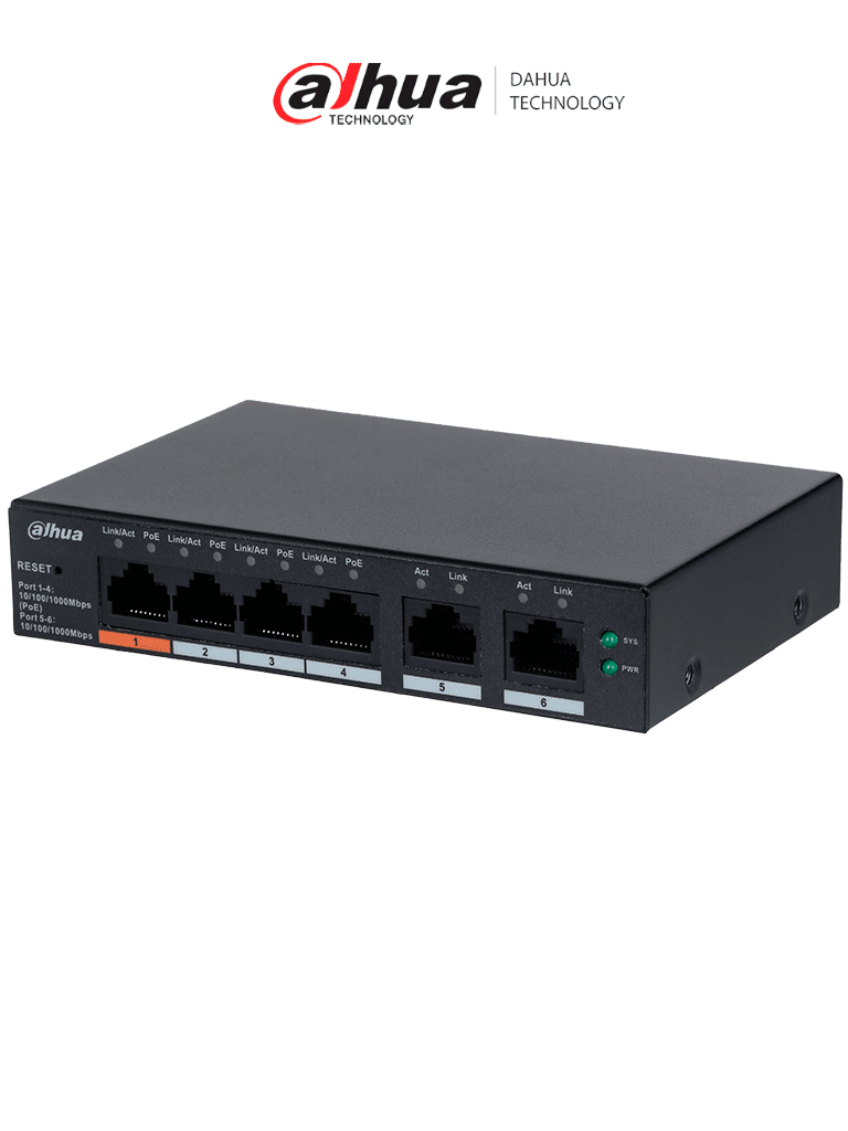 [DHT3720029] DAHUA CS4006-4GT-60 - Switch PoE de 6 Puertos Gigabit/ 4 Puertos PoE 10/100/1000/ 2 Puertos Uplink 10/100/1000/ 60 Watts Totales/ Administrable en la Nube por DoLynk Care/ PoE Hasta 250 Metros/ Carcasa Metalica/ Switching 12 Gbps #MCI2 #RMM