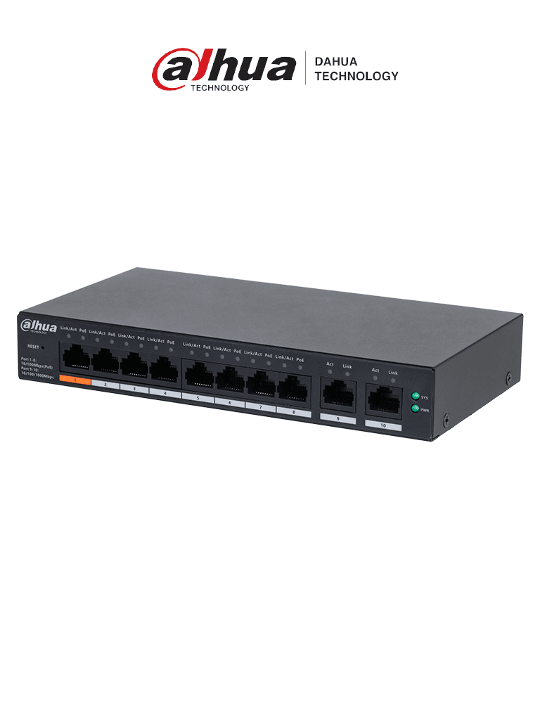 [DHT3720053] DAHUA DH-CS4010-8ET-60 Switch Poe de 8 Puertos / Poe Inteligente/ 60Watts Totales/ 2 Puertos uplink/ Switching 4.8Gbps/ Protección de Descargas/ DoLynk Care/ #BuenFinDahua20 #NOV