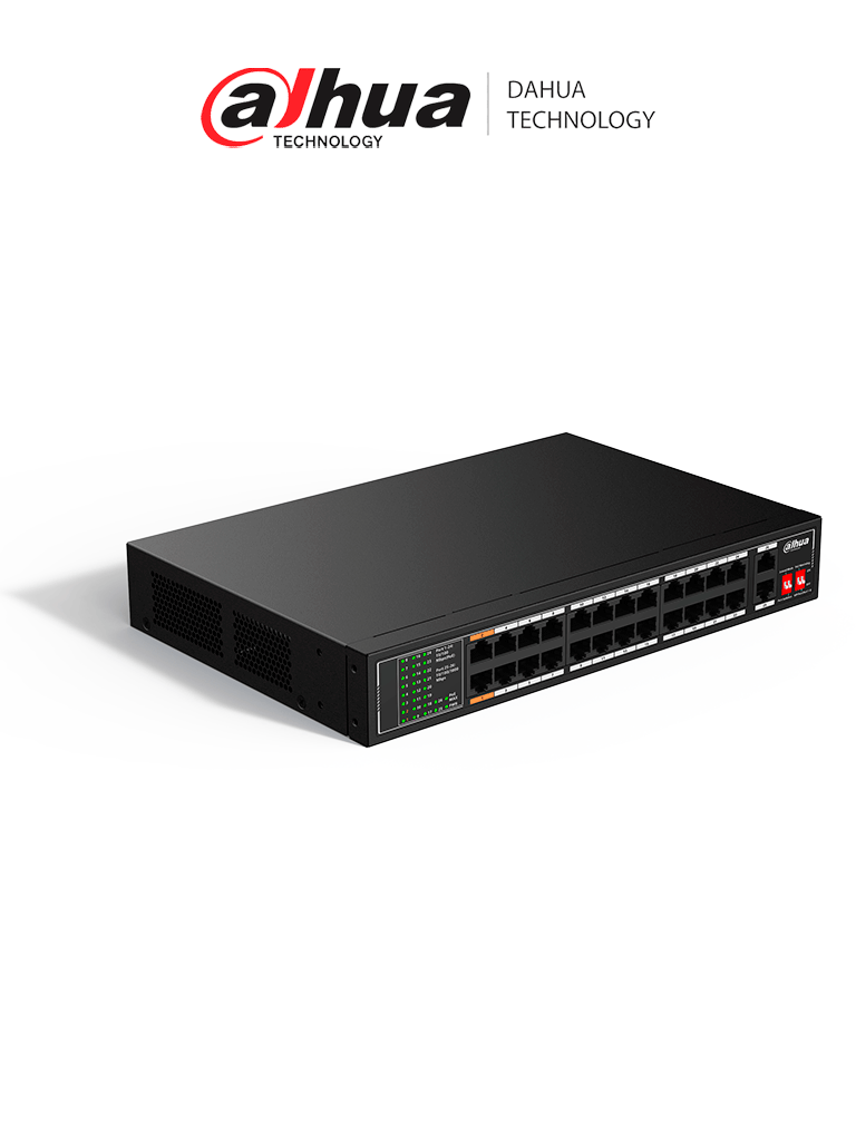 [DHT3720052] DAHUA DH-SF1026LP - Switch PoE Fast Ethernet de 26 Puertos/ Hasta 190 Watts Totales/ 24 Puertos PoE 10/100/ 2 Puertos Uplink 10/100/1000/ Switching 8.8 Gbps/ Standares: IEEE802.3af; IEEE802.3at; Hi-PoE/ PoE Hasta 250 Metros/ #LoNuevo #SWDA
