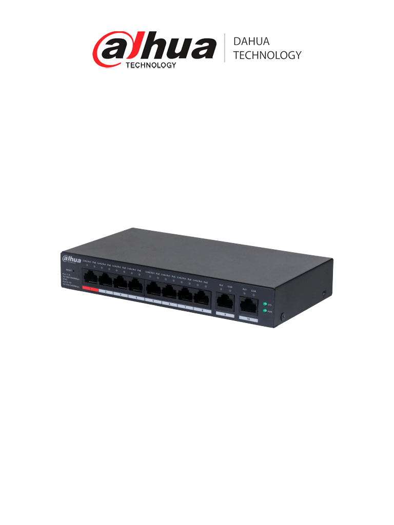 [DHT3720031] DAHUA DHCS40108GT110 - Switch de 10 Puertos Gigabit / 8 Puertos PoE / 2 Puertos Uplink 10/100/1000/ 110 Watts Totales / Switching 20 Gbps / Tasa de Reenvio de Paquetes 14.88 Mbps / PoE Watchdog / Plataforma DoLynk Care
