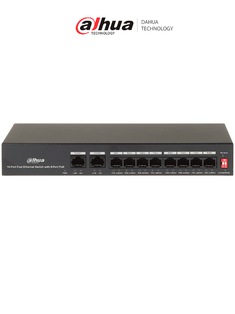 [DHT1850009] DAHUA PFS3010-8ET-65 - Switch Poe de 10 Puertos Fast Ethernet/ 8 Puertos Poe/ 2 Puertos Uplink/ 65 Watts Totales/ Soporta PoE Watchdog/ Switching 2.0 Gbps/ Con Protección de Descargas/ #BuenFinDahua20