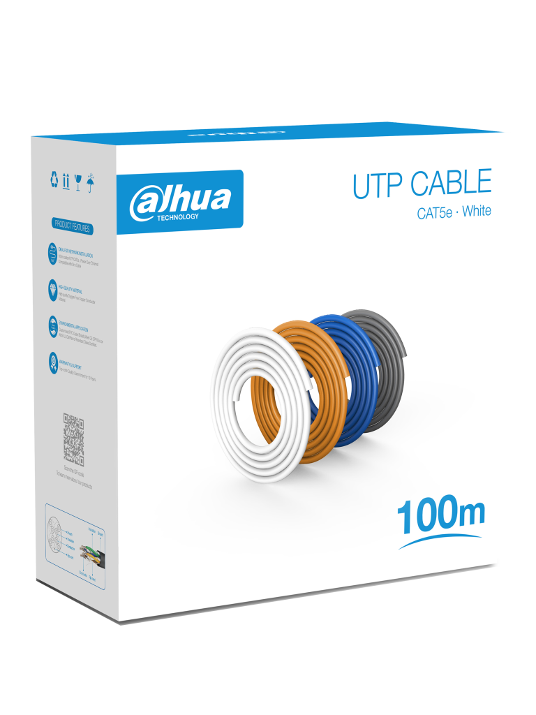 [DHT2640001] DAHUA PFM920I-5EU-U-100 - Bobina de 100 Mts de Cable UTP Cat5e/ 100% Cobre/ Color Blanco/ Cubierta Retardante de Flama con Certificacación ANSI/ UL CM/ Ideal para Video y Redes/