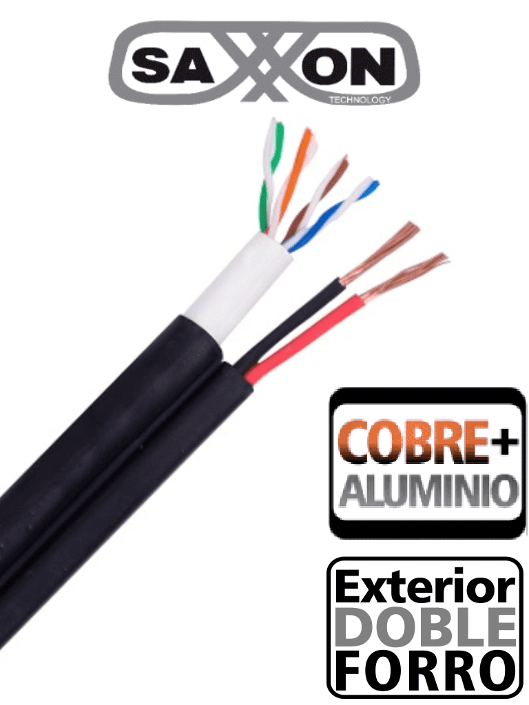 [TVD119052] SAXXON OUTP5ECCAEXT2E - Bobina de Cable UTP Cat5e Siames/ 305 Metros/ Uso Exterior/ CCA/ UTP+Cables de Energía Cal. 18 AWG/ Doble Forro en Cable UTP/ Ideal para Cableado de Video/