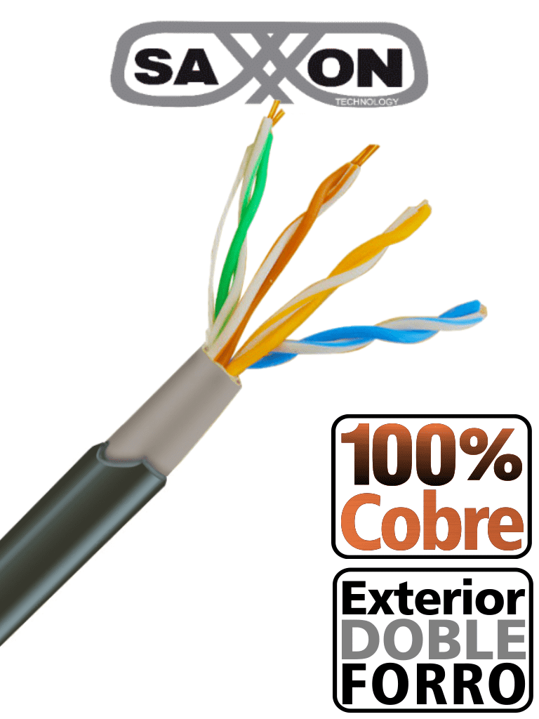 [TVD119047] SAXXON OUTPCAT5ECOPEXT - Bobina de Cable UTP Cat5e 100% Cobre/ 305 Metros/ Exterior con Doble Forro/ Color Negro/ Ideal para Cableado de Redes de Datos y Video/