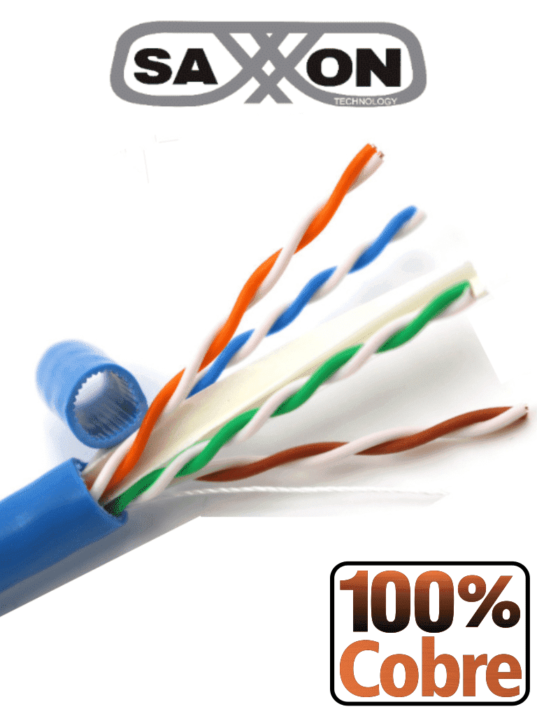 [TVD119044] SAXXON OUTPCAT6AAZO - Bobina de Cable UTP Cat6A 100% Cobre/ 305 Metros/ Uso Interior/ Color Azul/ Categoría 6A/ 4 Pares/ Soporta Estandares: YD / T1019-2001, ISO / IEC 11801, ANSI / TIA / EIA-568/ Ideal para Cableado de Redes/