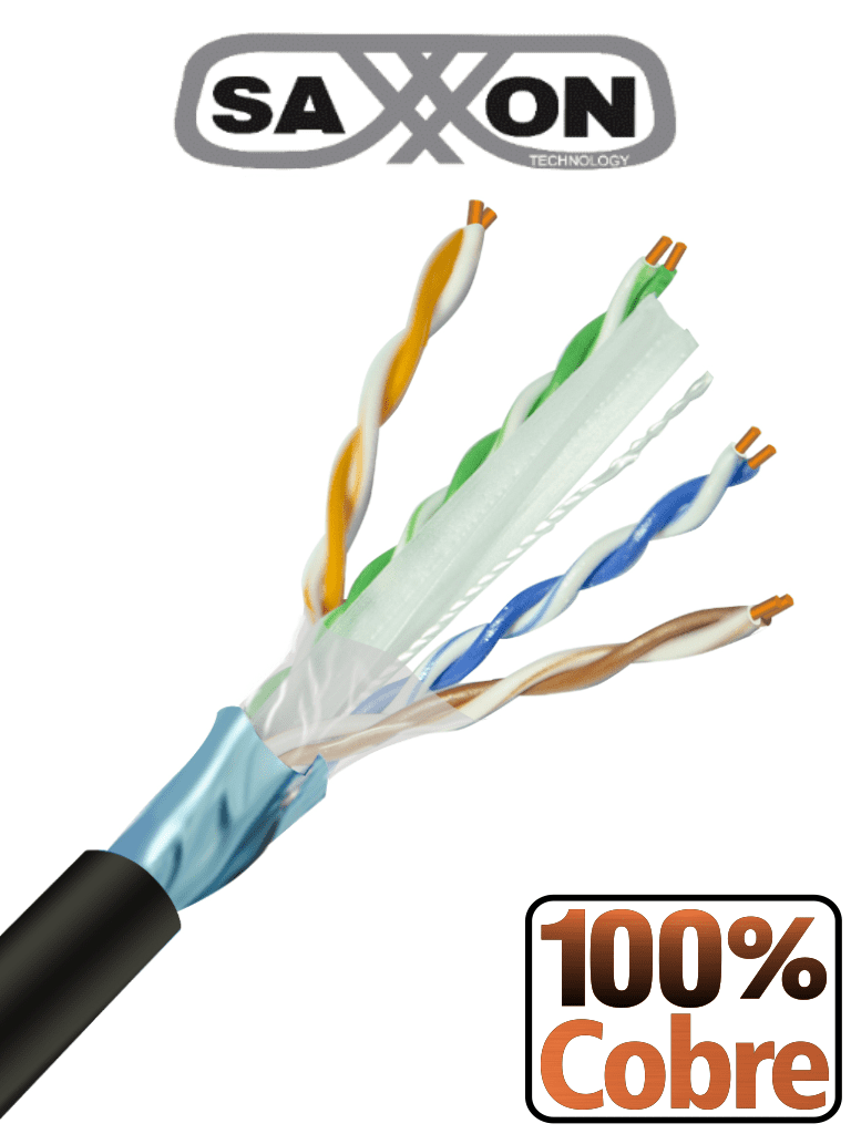 [SXN1570006] SAXXON OFTPCAT6COPEXT - Bobina de Cable FTP Cat6 100% Cobre/ 305 Metros/ Blindado/ Color Negro/ Uso Exterior/ Ideal para Cableado de Redes de Datos y Video/ Cert ISO9001/ UL / RoSH/
