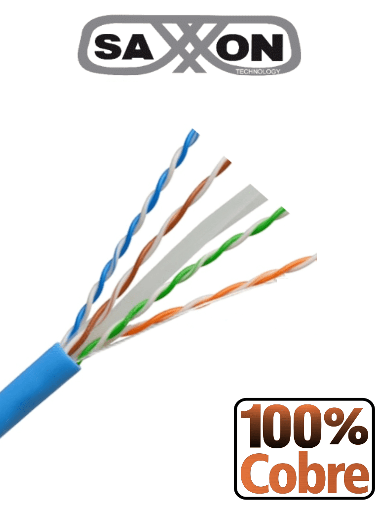 [TVD119025] SAXXON OUTP6COP100B - Bobina de Cable UTP Cat6 100% Cobre/ 100 Metros/ Color Azul/ Uso Interior/ Soporta Pruebas de Rendimiento/ Cert ISO9001/ UL 444/ RoSH/ ANSI/ TIA/ EI