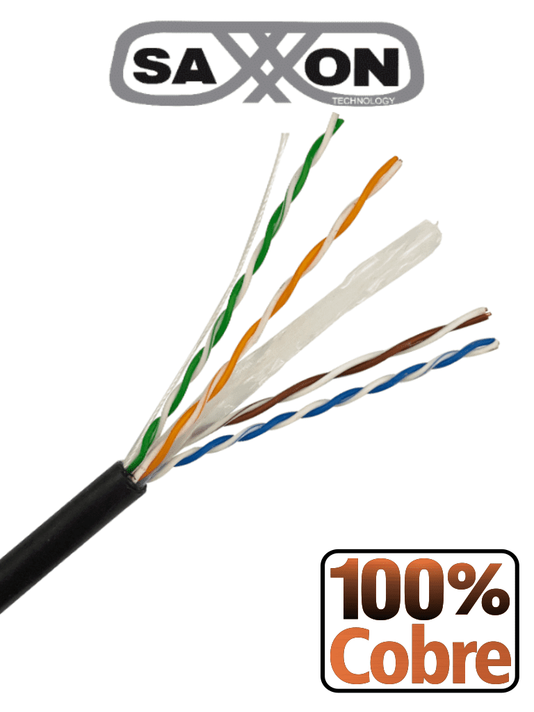 [TVD119172] SAXXON OUTP6COP305NE - Bobina de cable UTP Cat6 100% cobre, 305 metros, exterior, con cubierta LDPE, 4 pares, cumple con ISO/IEC 11801 Ed2, EIA/TIA568B y UL. Ideal para redes y video.