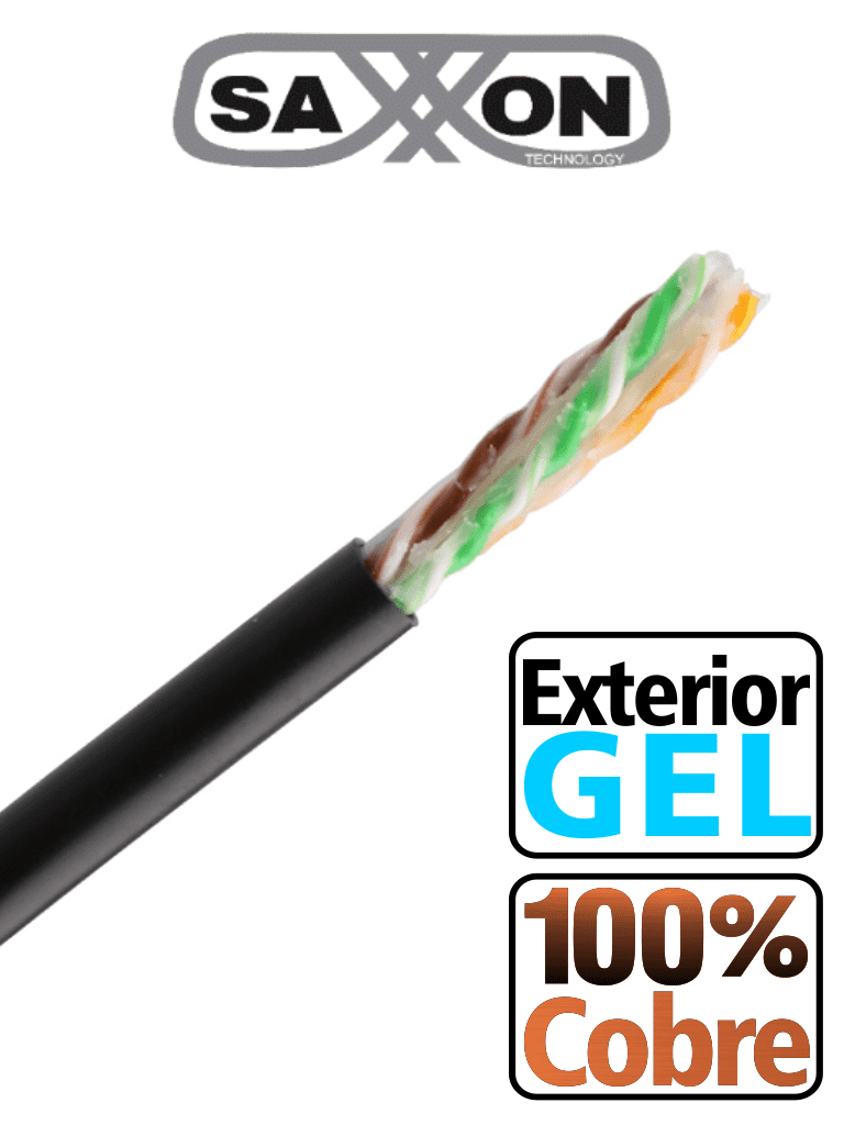 [SXN1570007] SAXXON OUTPCAT6GCOPEXT- Bobina de Cable UTP Cat6 100% Cobre con Gel/ 305 Metros/ Uso Exterior/ Color Negro/ Cumple con Estandares: ISO/ IEC 11801 Ed2; EIA/ TIA568/ Ideal para Cableado de Redes y Video/